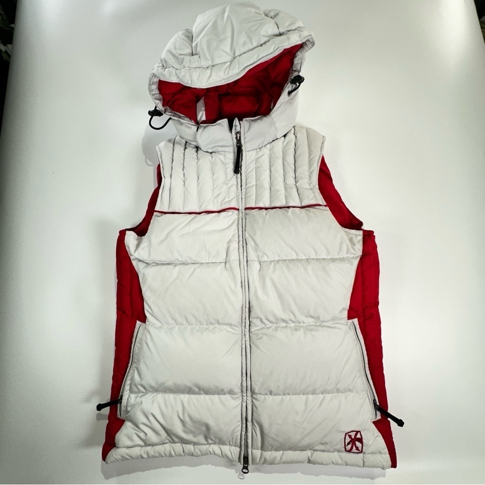 Bonfire vest hooded down alpine puffer red white size M - Picture 2 of 14